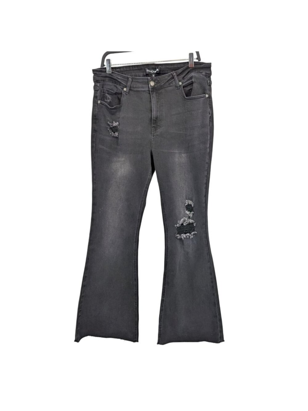 Distressed Flare‎ Jeans Y2K Indie Sleaze Grunge Stretch Ripped Raw Hem Denim 14